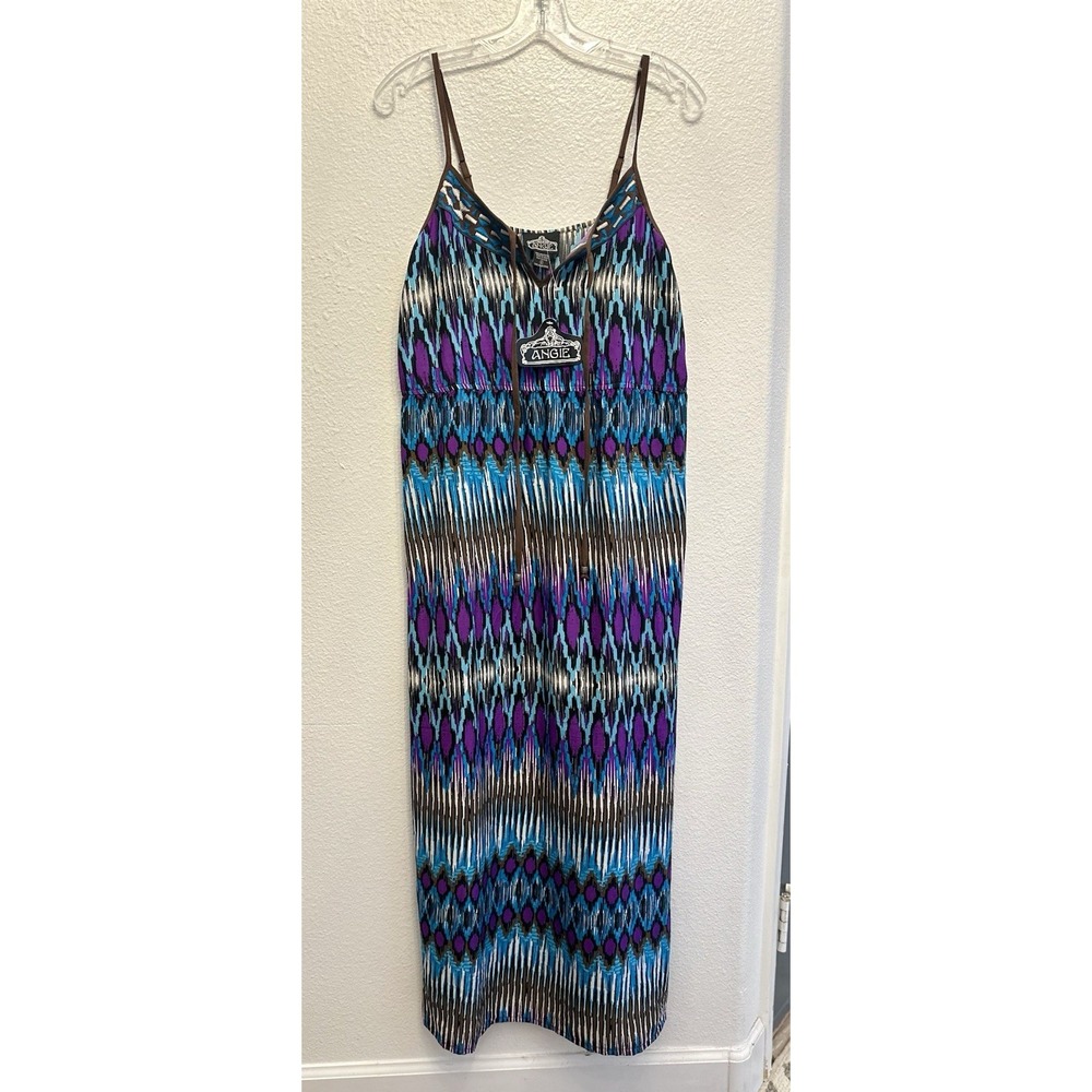 NWT Angie Sleeveless Maxi Dress Sz S Tribal Long Boho Hippie Spaghetti Strap NEW